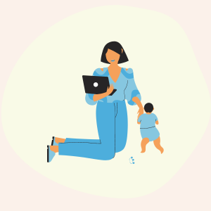 graphic of working mom transitioning back to work from motherhood